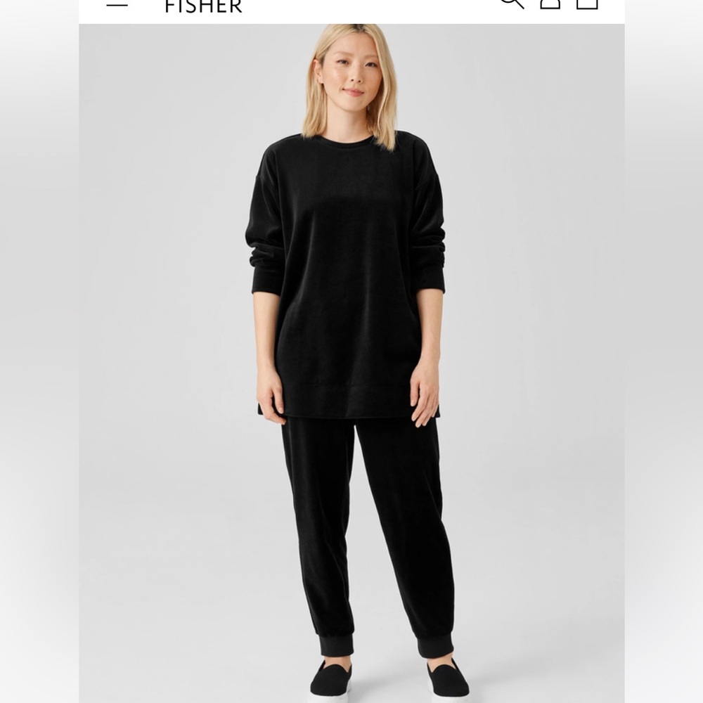 Eileen Fisher Cotton Velour Crew Neck Long Top